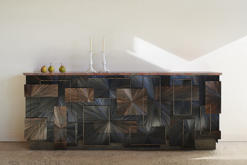 Jallu Ébénistes, Sparking Cabinet, marqueterie de paille © Photo : Claire Israël